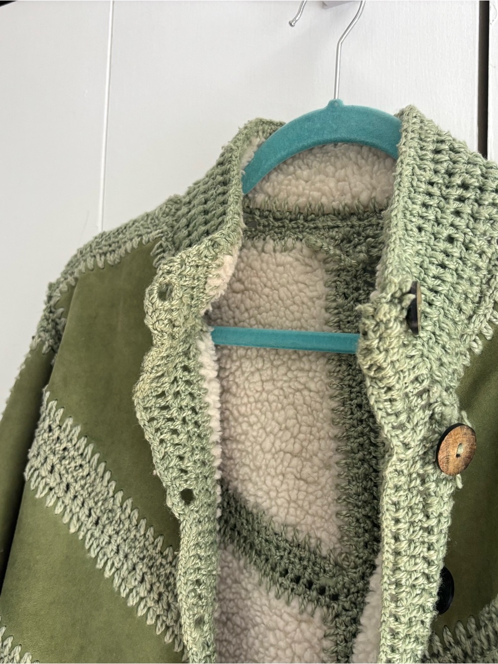 Free People Green Suede Adele Crochet Jacket Size Small - Picture 9 of 14